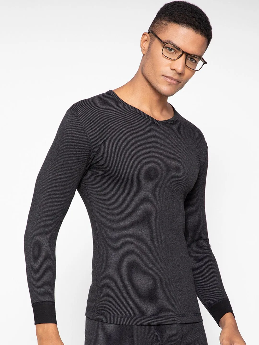 Macho Sporto Men's V Neck Thermal Ultima - Black
