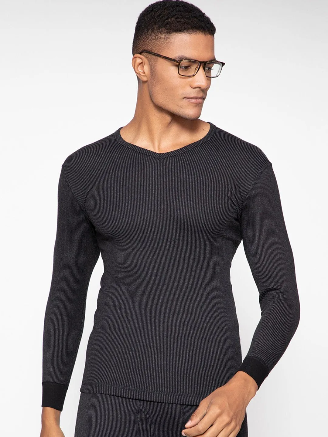 Macho Sporto Men's V Neck Thermal Ultima - Black