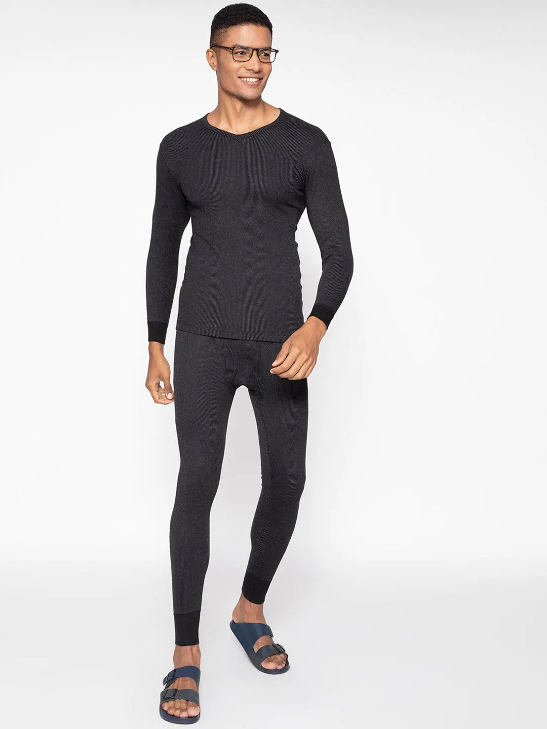 Macho Sporto Men's V Neck Thermal Ultima - Black