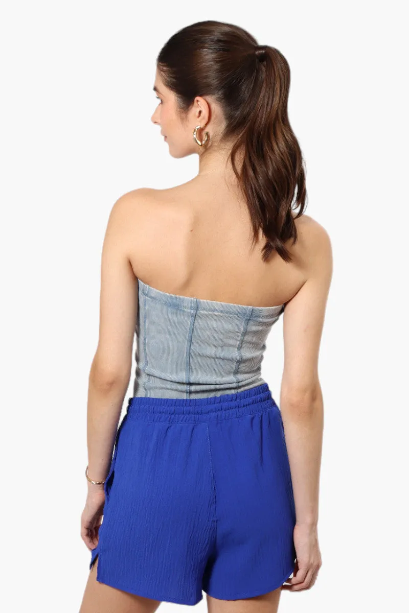 Magazine Solid Basic Drawstring Shorts - Blue