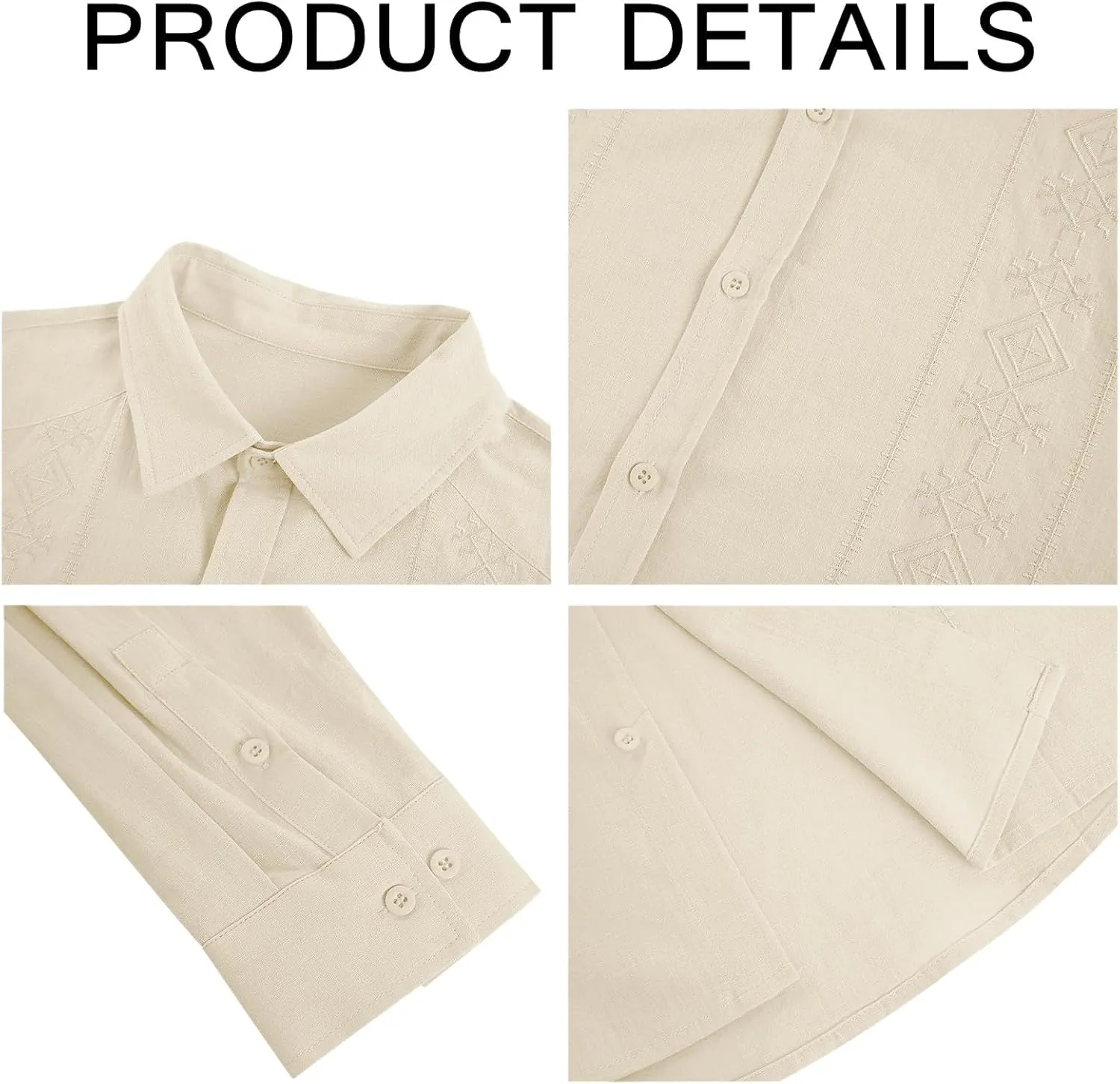 Makkrom Men's Casual Cotton Linen Button Down Shirts Cuban Guayabera Shirt Long Sleeve Summer Beach Tops