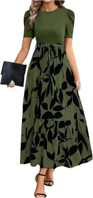 Maxi Dresses for Women 2025 Elegant Summer Puff Sleeve Flowy Floral Long Dress Casual Comfy Beach Party Sundresses