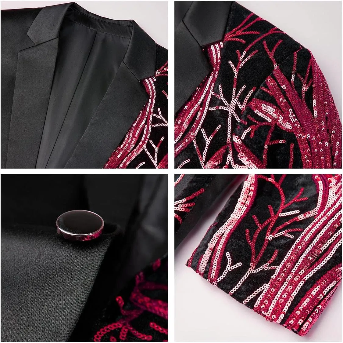 Mens 2 Piece Suit Slim Fit Sequin Shiny One Button Tuxedo Black Sequin Jacket Pants Sets for Wedding Party Prom