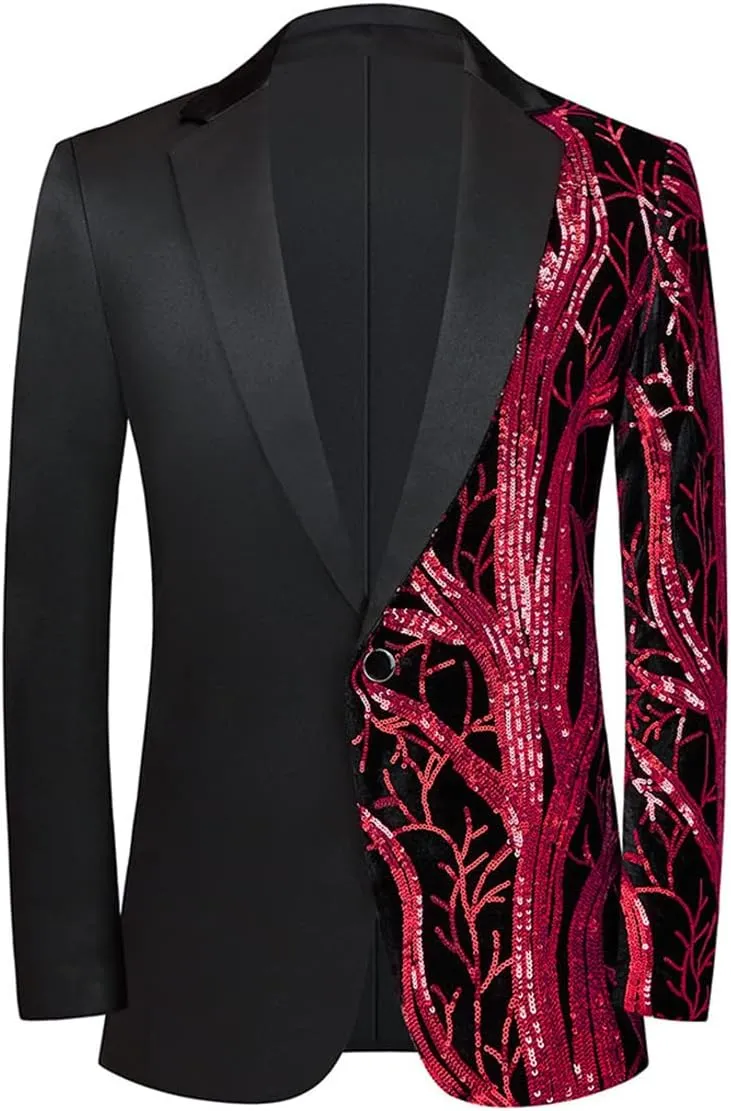 Mens 2 Piece Suit Slim Fit Sequin Shiny One Button Tuxedo Black Sequin Jacket Pants Sets for Wedding Party Prom