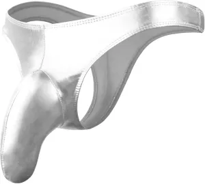 Men's Sexy Faux Leather Underwear Lingerie for Men Soft Low Rise Shorts Pants Boxer Briefs White