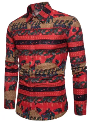 Mens Vintage Style Mens Shirt  Elephant Print Red