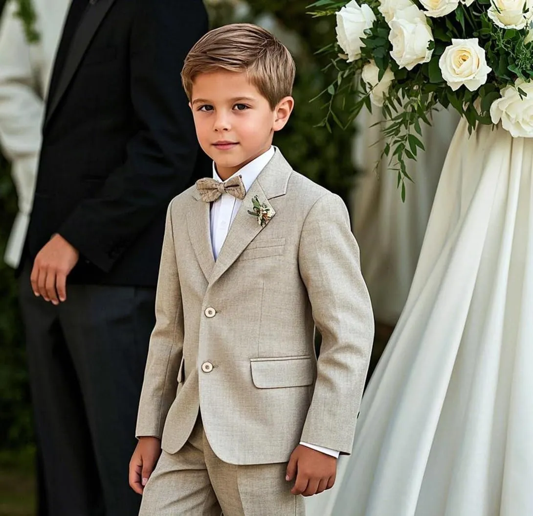 Mi Bo Tong Slim Fit Suit for Boys 3 Pieces Linen Suits Blazer Vest Pants for Wedding Formal Boy Suit Dresswear Tuxedos