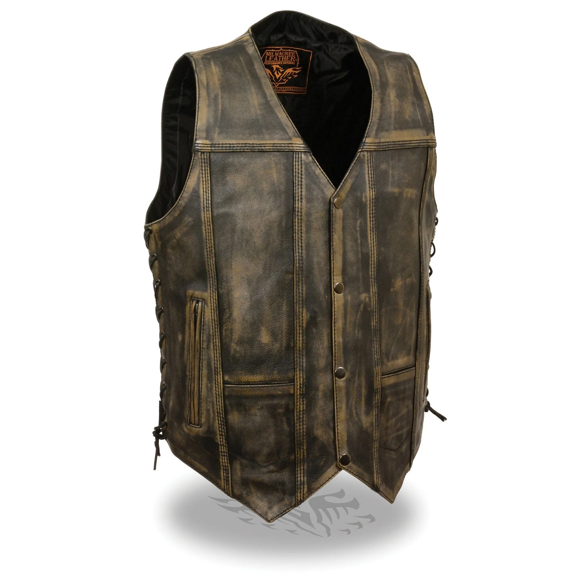 Milwaukee Leather-MLM3540-Men's Brown Distressed Brown 10 Pocke Leather Vest