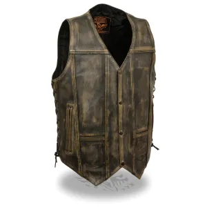 Milwaukee Leather-MLM3540-Men's Brown Distressed Brown 10 Pocke Leather Vest