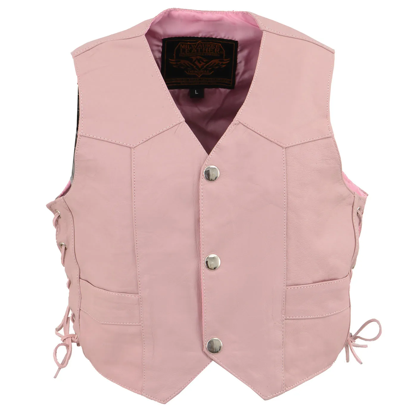 Milwaukee Leather SH2011LPNK Girls Pink Classic Three Snap Leather