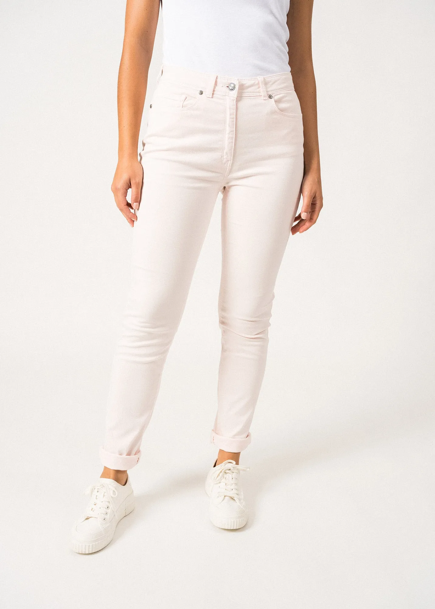 Mimosa high waist pants - slim fit, in stretch cotton (POUDRE)