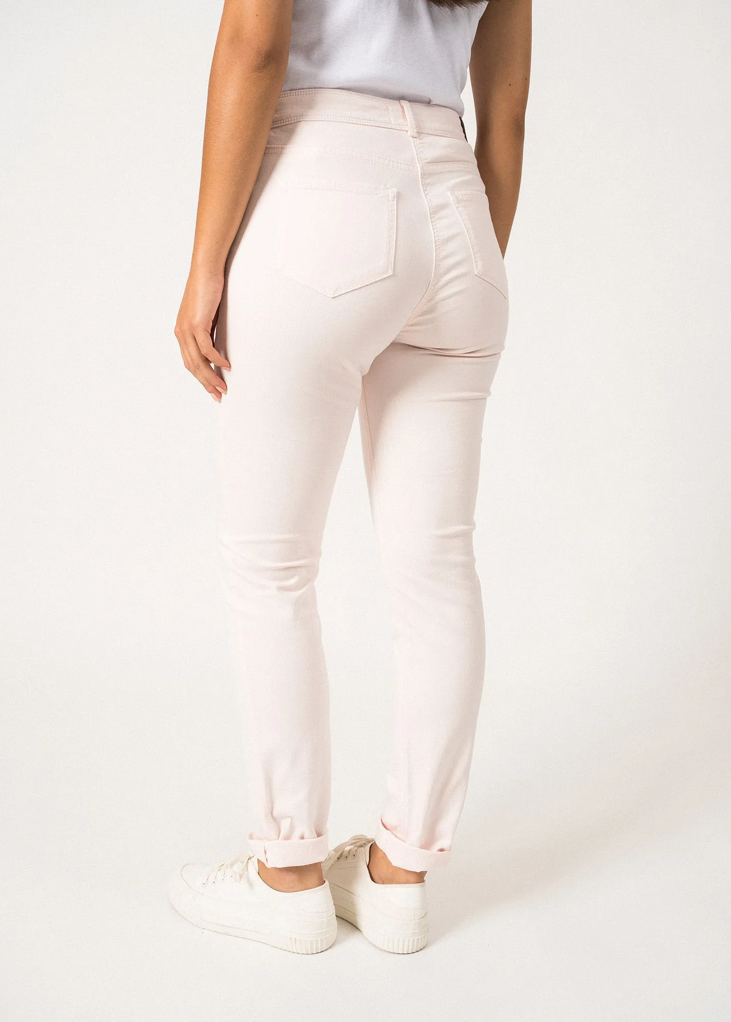 Mimosa high waist pants - slim fit, in stretch cotton (POUDRE)