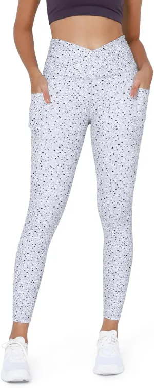 ODODOS Women's Gathered Cross Waist Yoga Leggings with Pockets, 25" / 28" Crossover Workout Yoga Pants