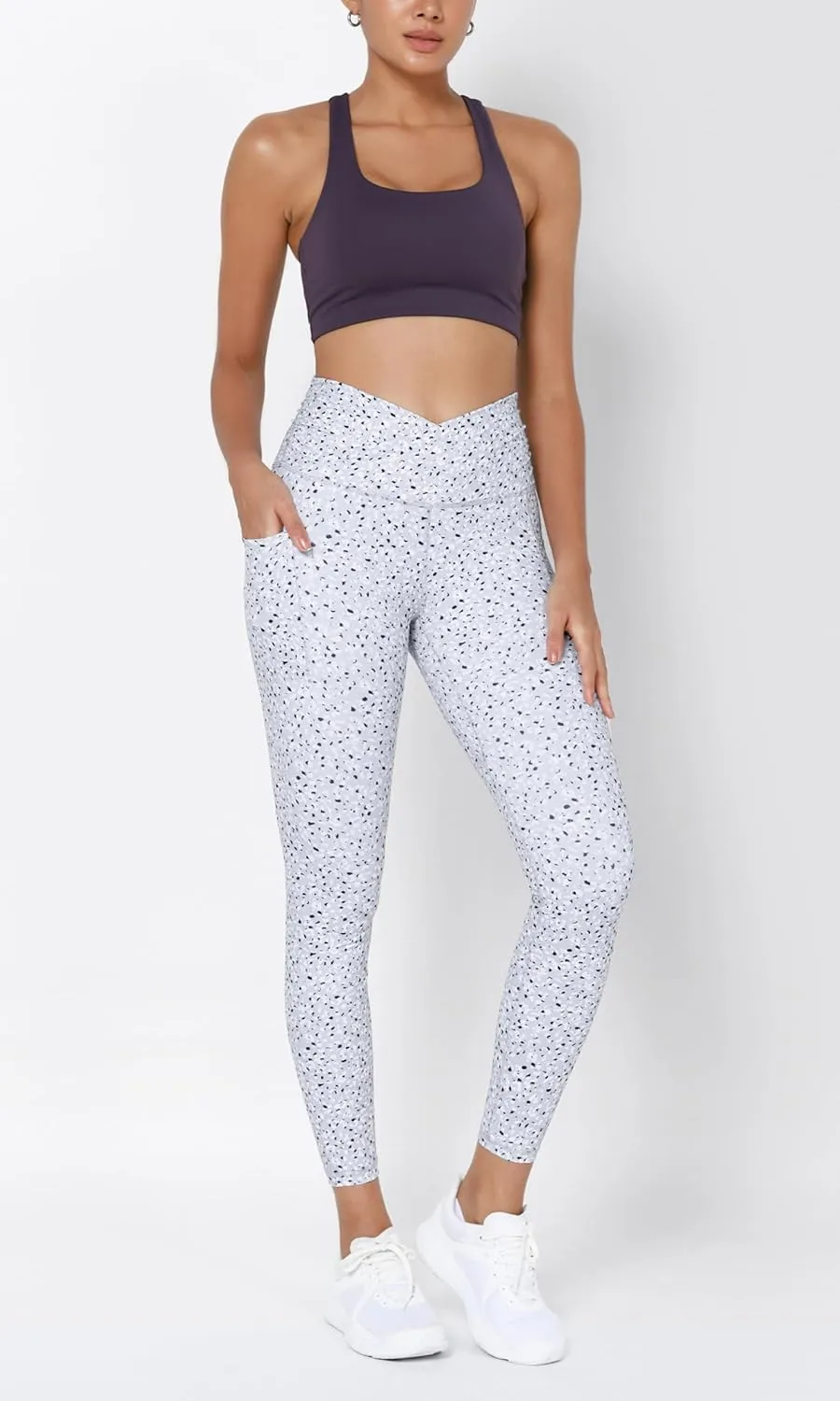 ODODOS Women's Gathered Cross Waist Yoga Leggings with Pockets, 25" / 28" Crossover Workout Yoga Pants