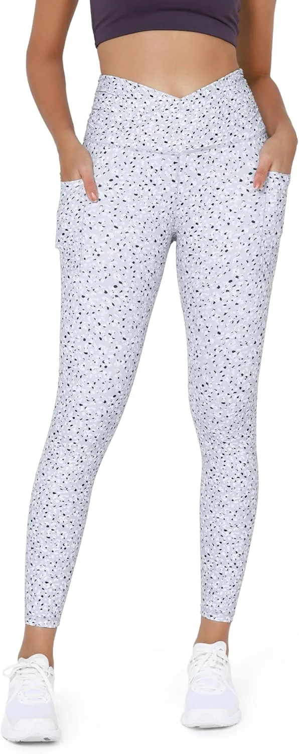 ODODOS Women's Gathered Cross Waist Yoga Leggings with Pockets, 25" / 28" Crossover Workout Yoga Pants