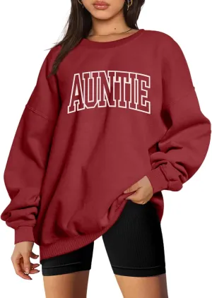 Oversized Auntie Printed Sweatshirt For Women Loose Fit Cool Aunt Crewneck Cotton Sweatshirts Long Sleeve Pullover