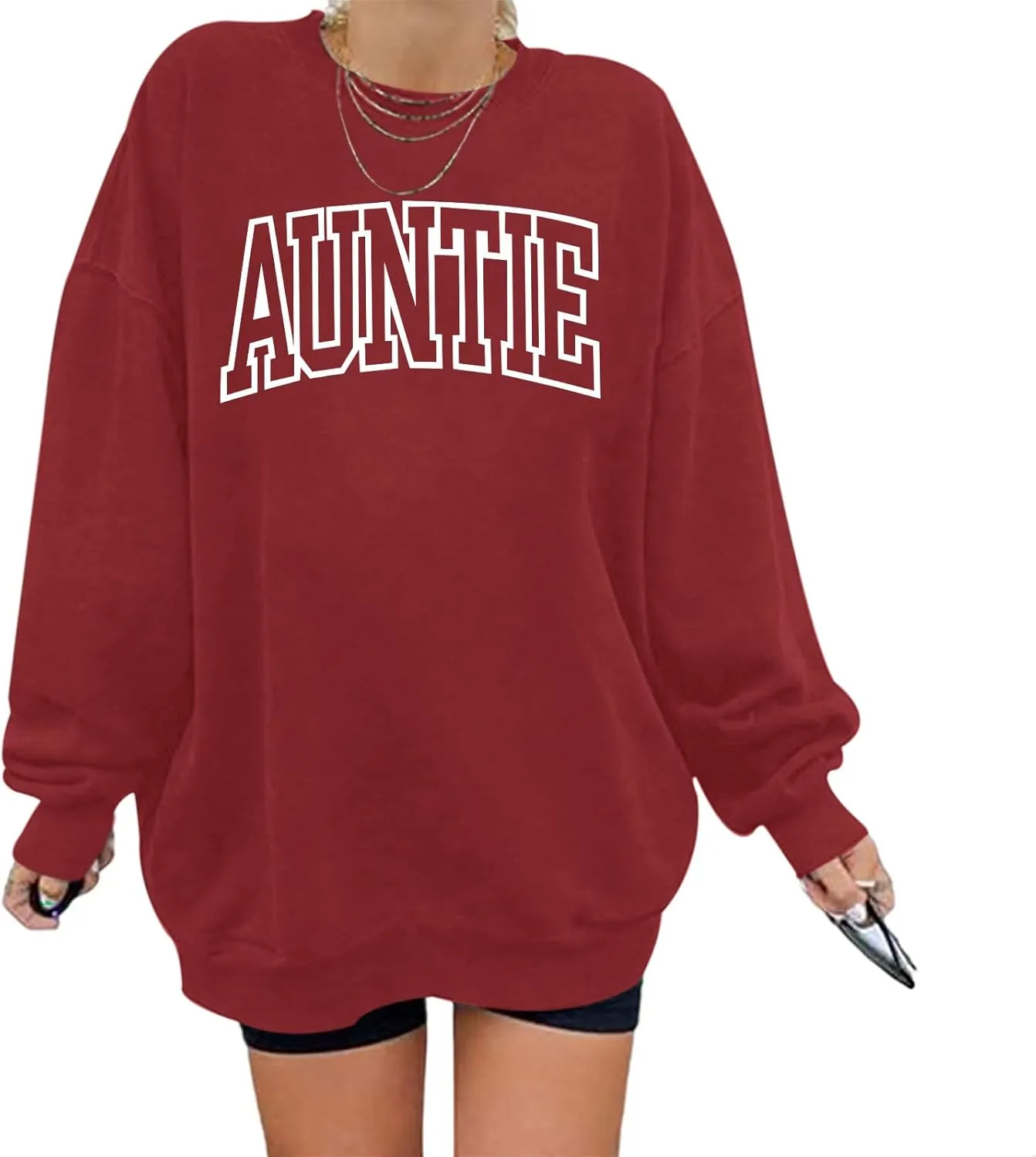 Oversized Auntie Printed Sweatshirt For Women Loose Fit Cool Aunt Crewneck Cotton Sweatshirts Long Sleeve Pullover