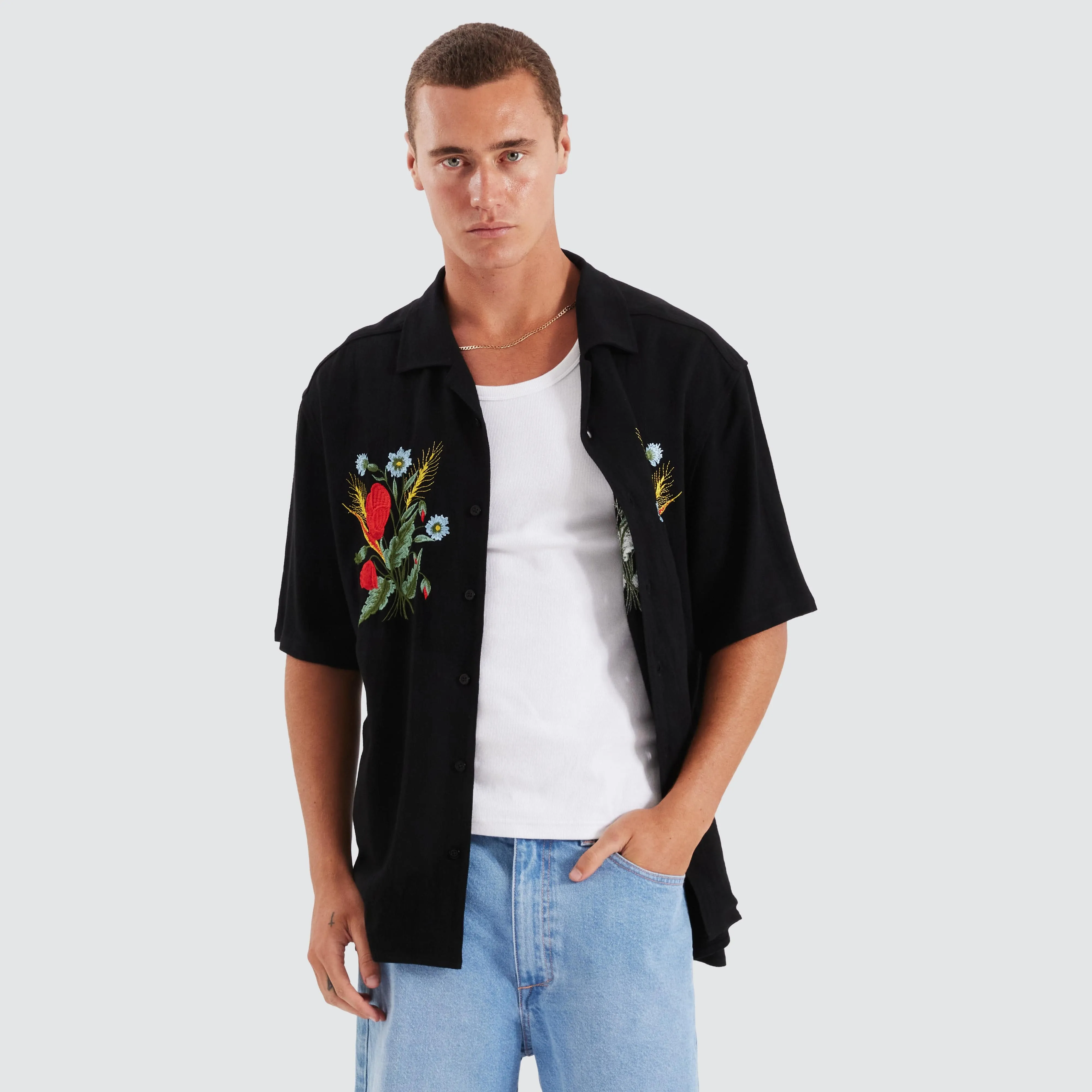 Pedro Cropped Resort Shirt Jet Black