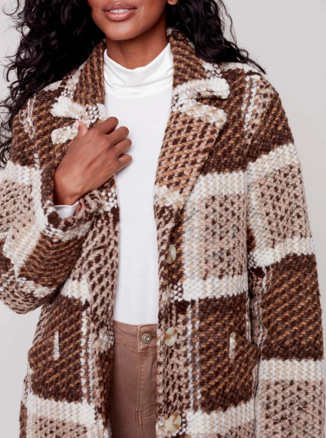 Plaid Coat With Lining [Powder-C6276]