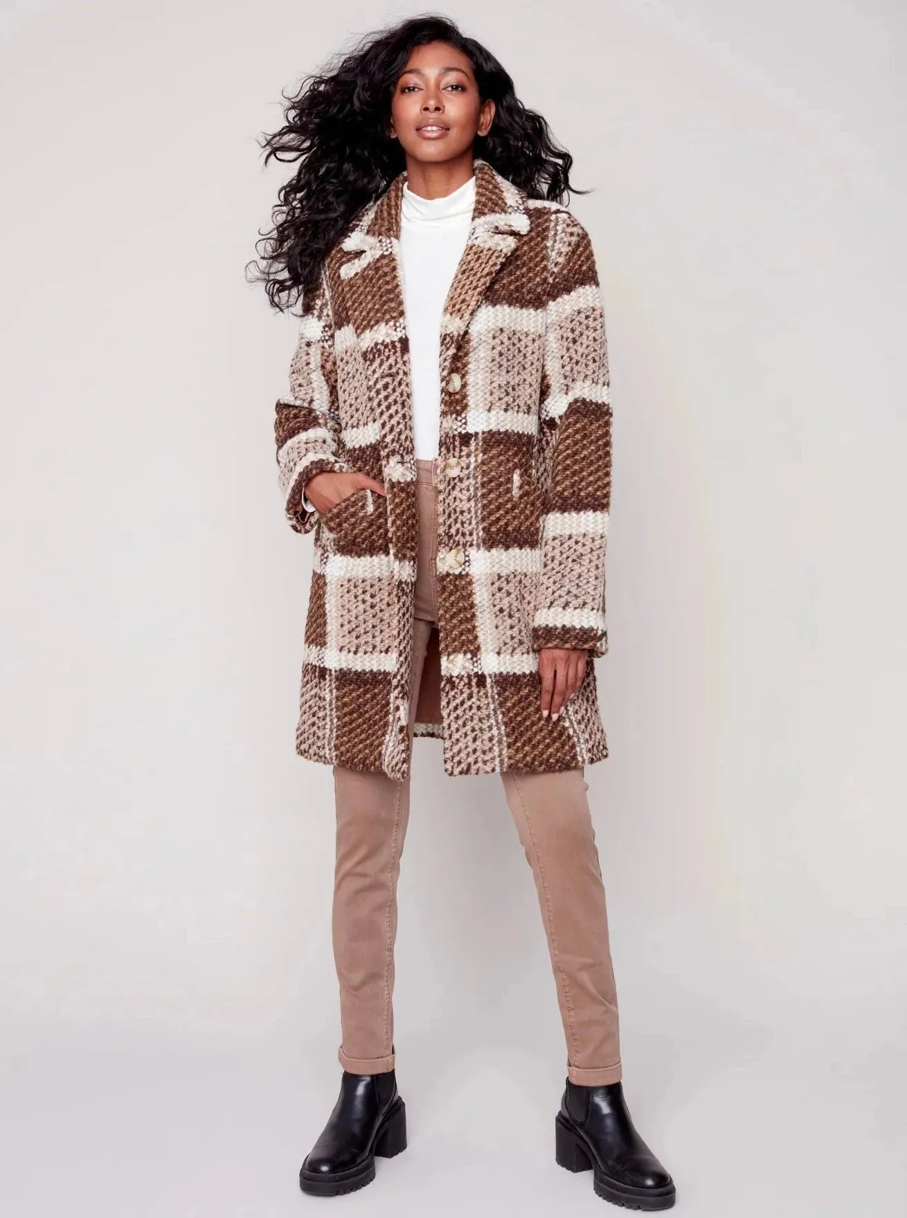 Plaid Coat With Lining [Powder-C6276]
