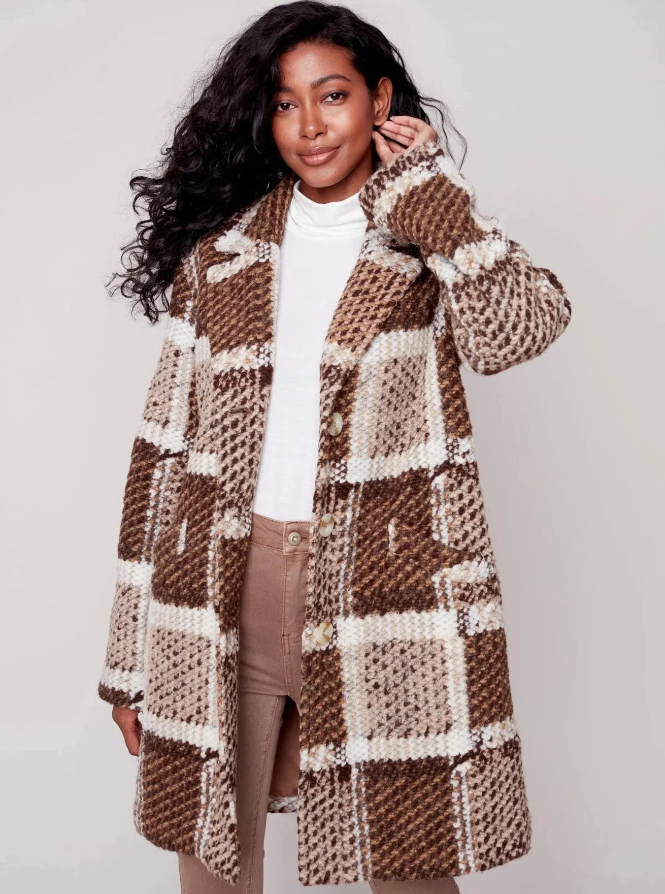 Plaid Coat With Lining [Powder-C6276]