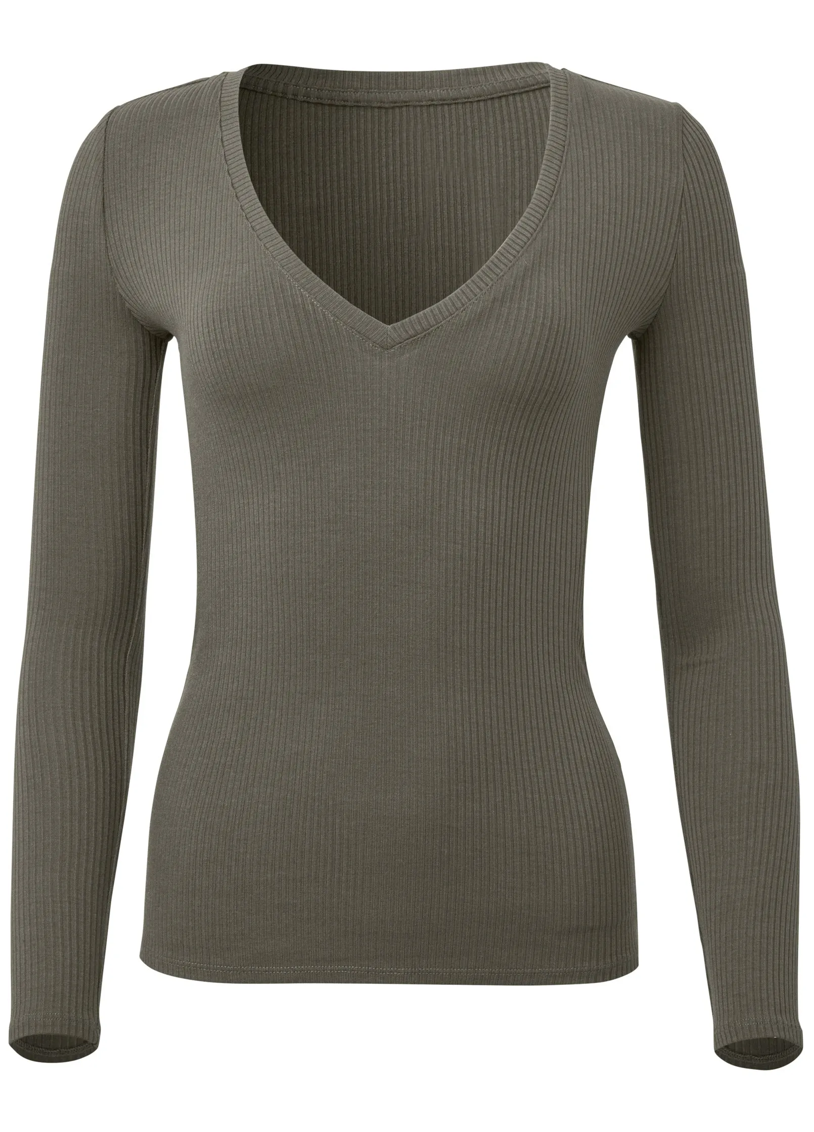 Ribbed Long Sleeve V-Neck - Olive