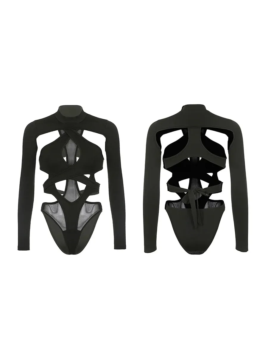 Ridder Irregular Cut Out Black Bodysuit