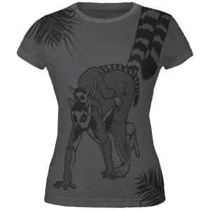 Ring Tailed Lemur Palm All Over Dark Heather Juniors Soft T-Shirt