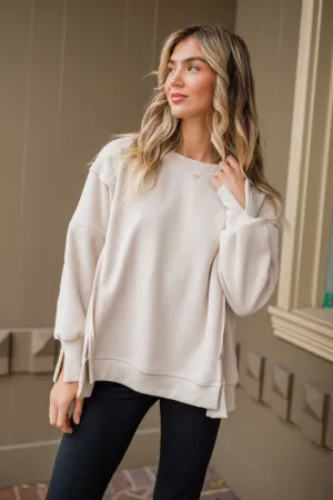 Scouted Out Cream Oversized Fleece Sweatshirt