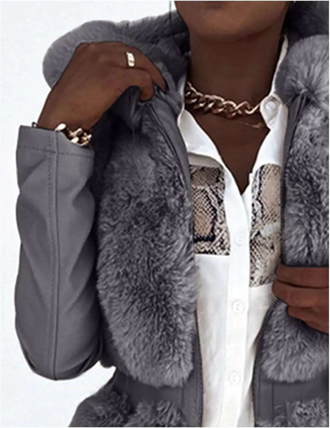 Sexyshine Women's Faux Fur Jacket Faux Leather Shearling fleece Fur Lined Coat Zipper Up Hooded Parka Overcoat with Belt