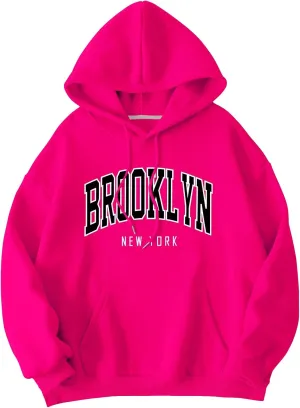 SHENHE Women's Letter Print Thermal Lined Hooded Sweatshirt Graphic Hoodie Pullover