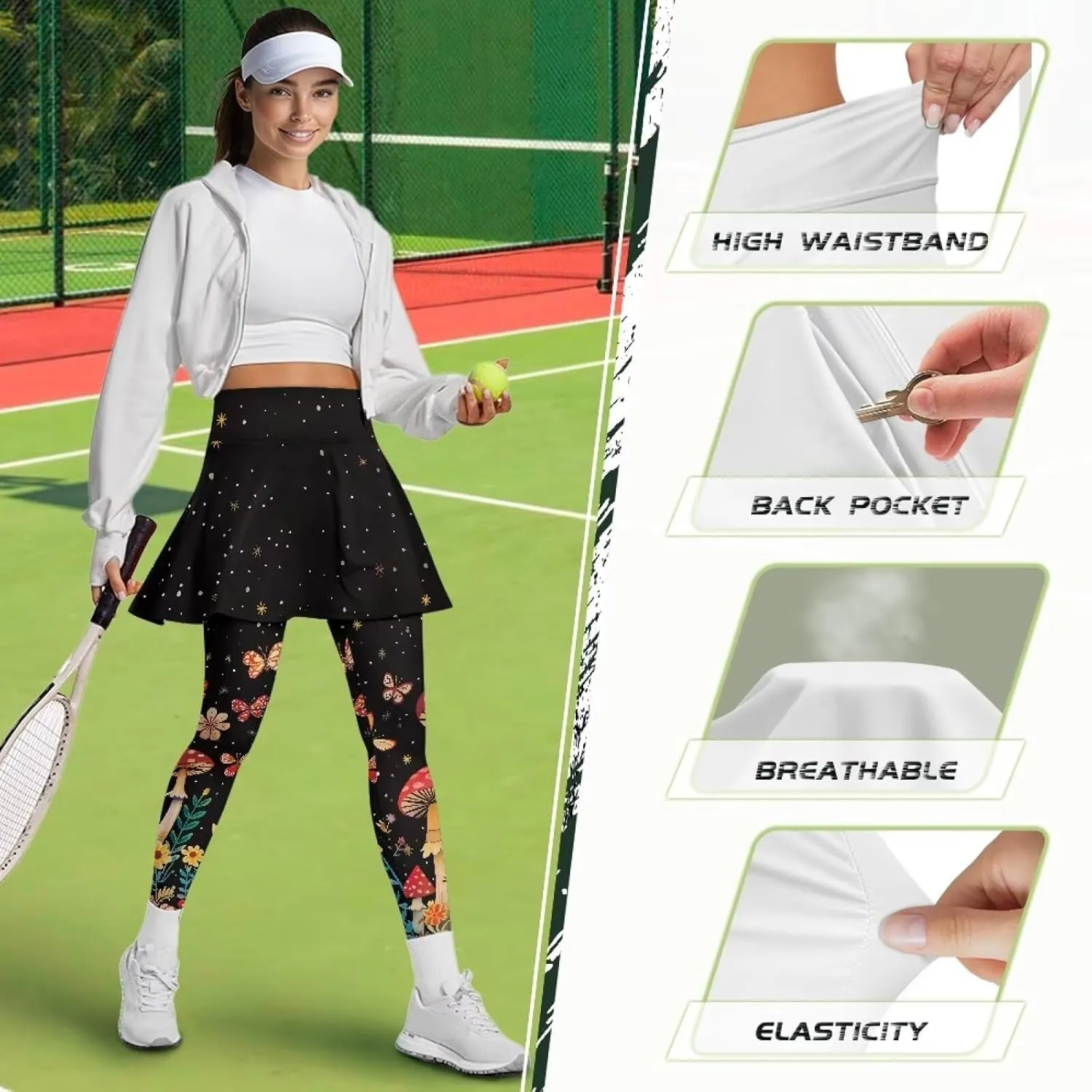 Skirted Leggings for Women Athletic Skirt with Leggings Tennis Skirt Yoga Running Golf Skirts with Pockets