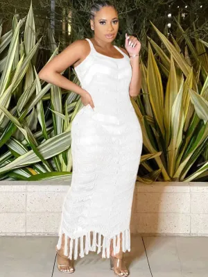 Sleeveless Knitted Tassels Maxi Dresses