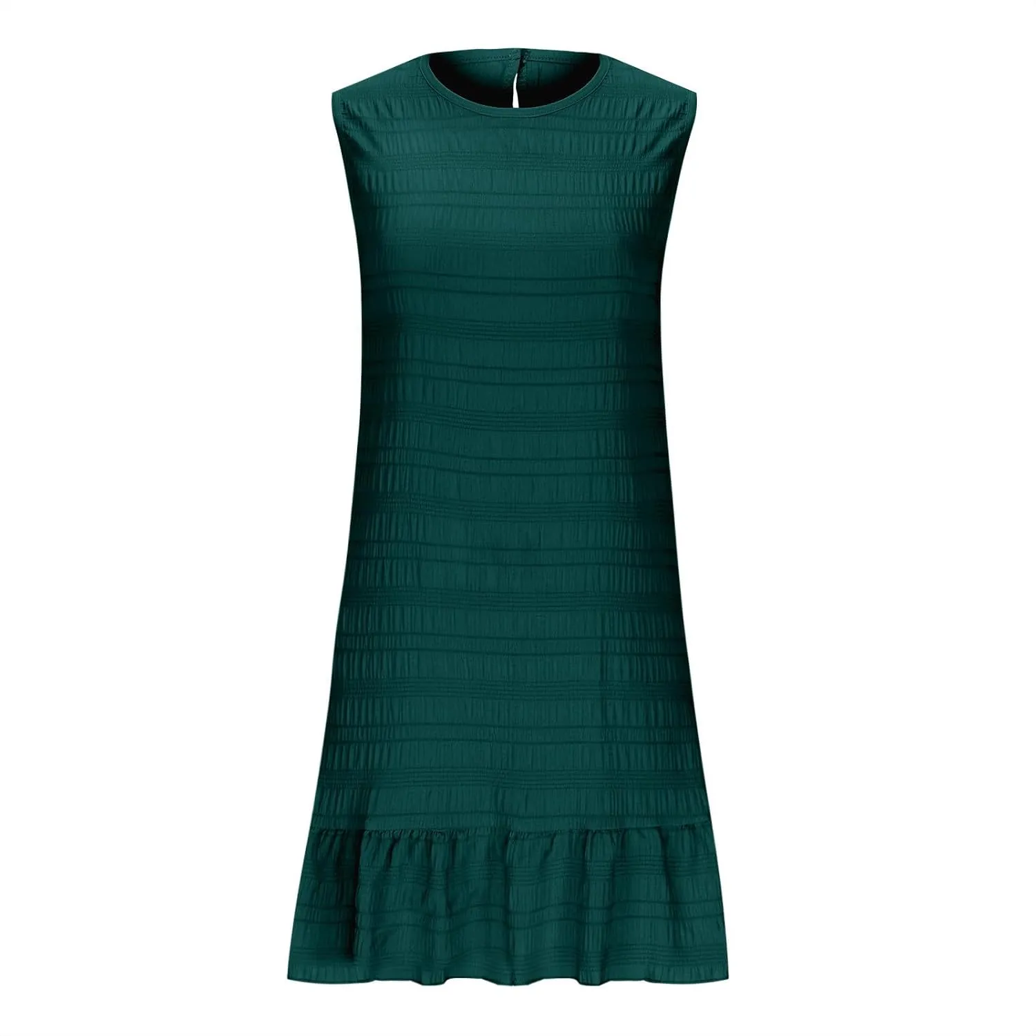 Sleeveless Summer Dress for Women Casual Crew Neck Ruffle Hem A-Line Mini Dress Lightweight Flowy Sundress