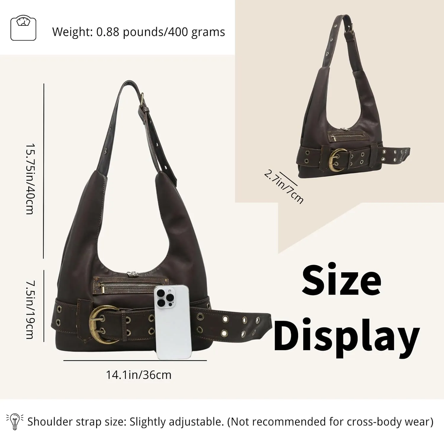 Small Hobo Bag for Women Vegan Leather Slouchy Tote Bag Vintage Shoulder Handbag