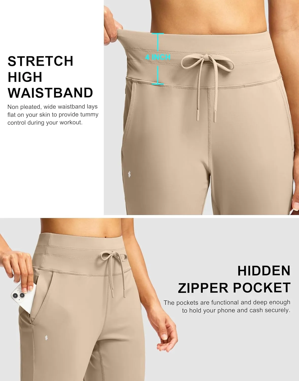 Soothfeel Womens Joggers with Zipper Pockets High Waisted Sweatpants Athletic Leggings Pants for Workout Running Yoga
