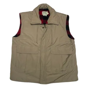 St Johns Bay Mens Black Red Checkared Plaid Lined Insulated Zip Button 4 Pocket Vest