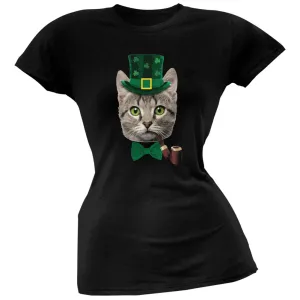 St. Patrick's Funny Cat Black Juniors Soft T-Shirt