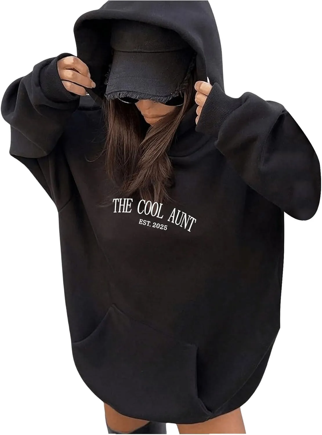 SweatyRocks Women's Letter Graphic Hoodies Long Sleeve Oversized Pullover Sweatshirt with Pocket