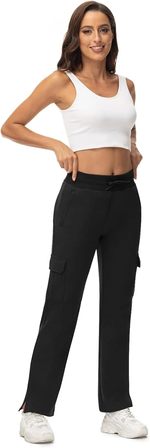 TBMPOY Women's Cargo Sweatpants Straight Leg High Waisted Wide Leg Athletic Pants Zipper Pockets Bottom Trendy