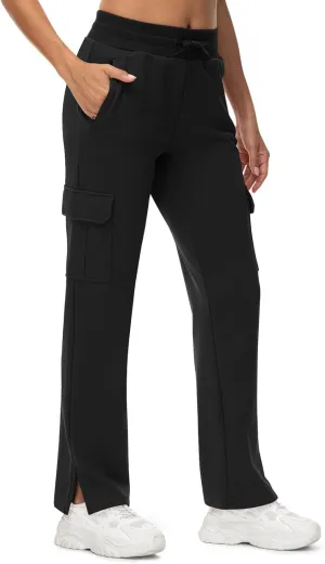 TBMPOY Women's Cargo Sweatpants Straight Leg High Waisted Wide Leg Athletic Pants Zipper Pockets Bottom Trendy