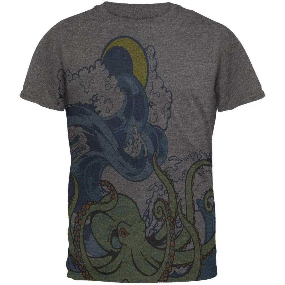 The Octopus Breathes Salty All Over Dark Heather Soft Adult T-Shirt