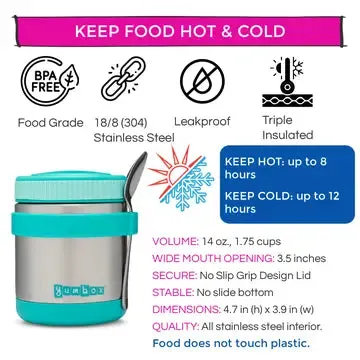 Thermal Food Jar For Hot Lunch - Yumbox Zuppa with Spoon - Caicos Aqua