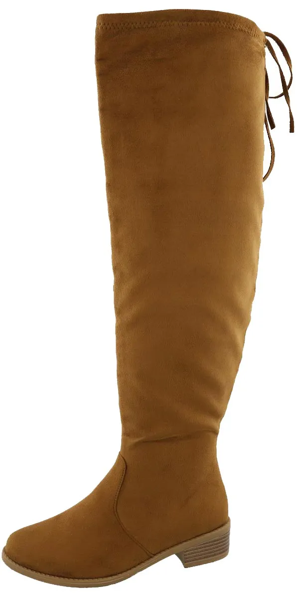 Top Moda Women's Over The Knee Adjustable Tie Stacked Heeled Boot
