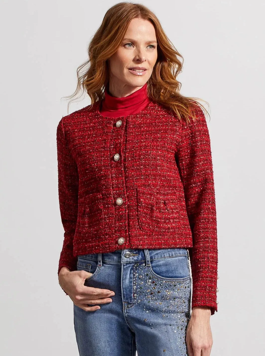 Tweed Jacket With Fancy Button [Earth Red-5322O]
