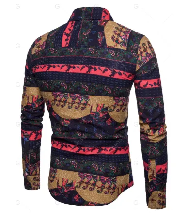 Vintage Style Mens Shirt  Elephant Print  Cinnamon