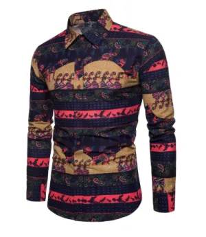 Vintage Style Mens Shirt  Elephant Print  Cinnamon