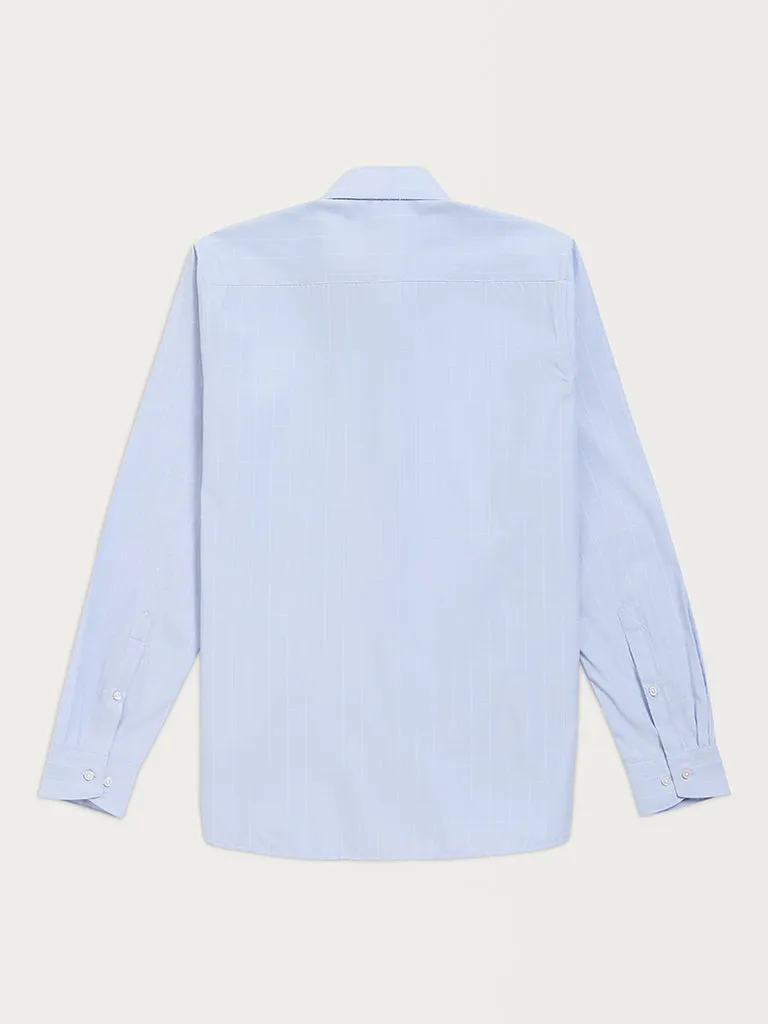 WES Formals Light Blue Checks Print Slim Fit Shirt