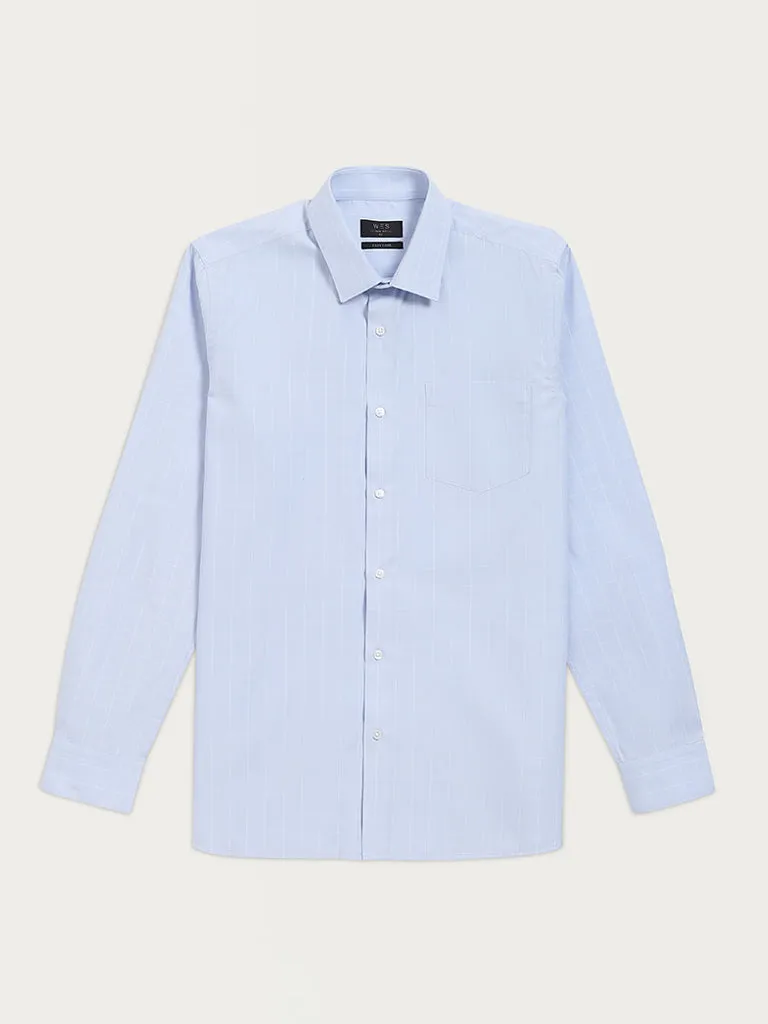 WES Formals Light Blue Checks Print Slim Fit Shirt