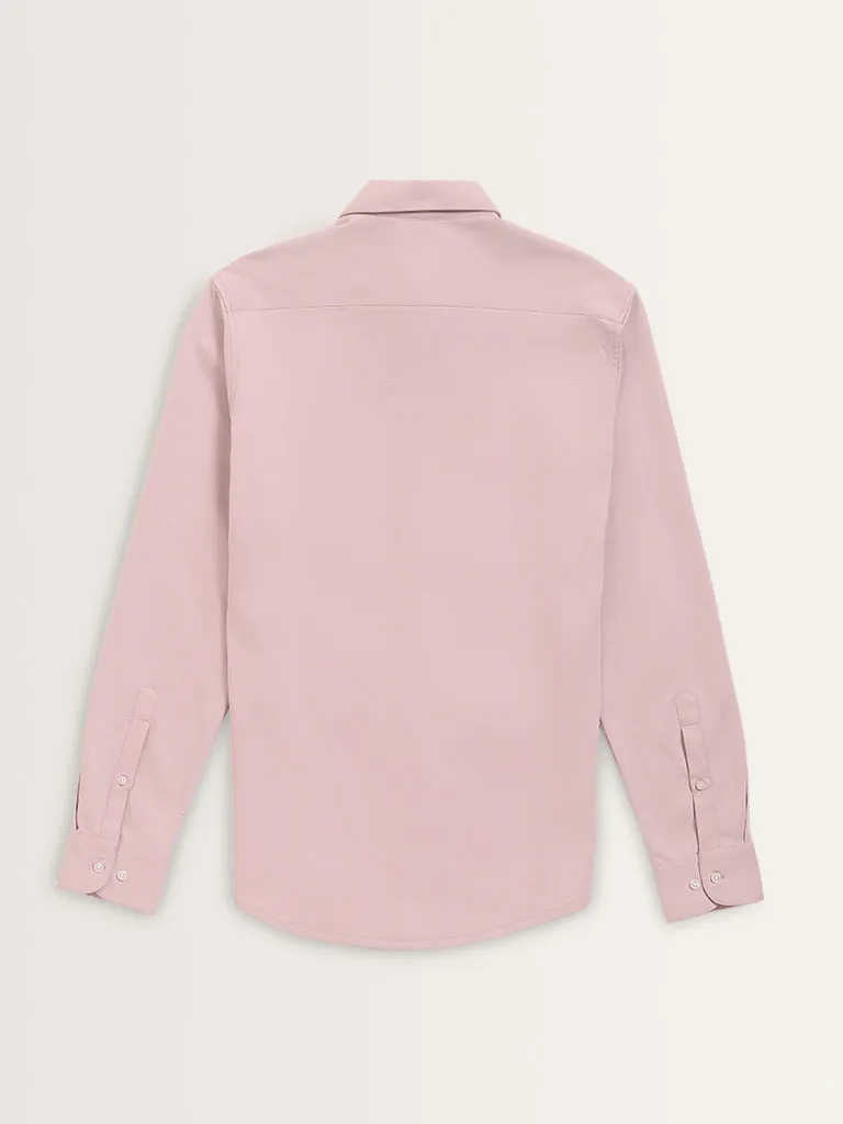WES Formals Light Pink Solid Cotton Blend Slim Fit Shirt